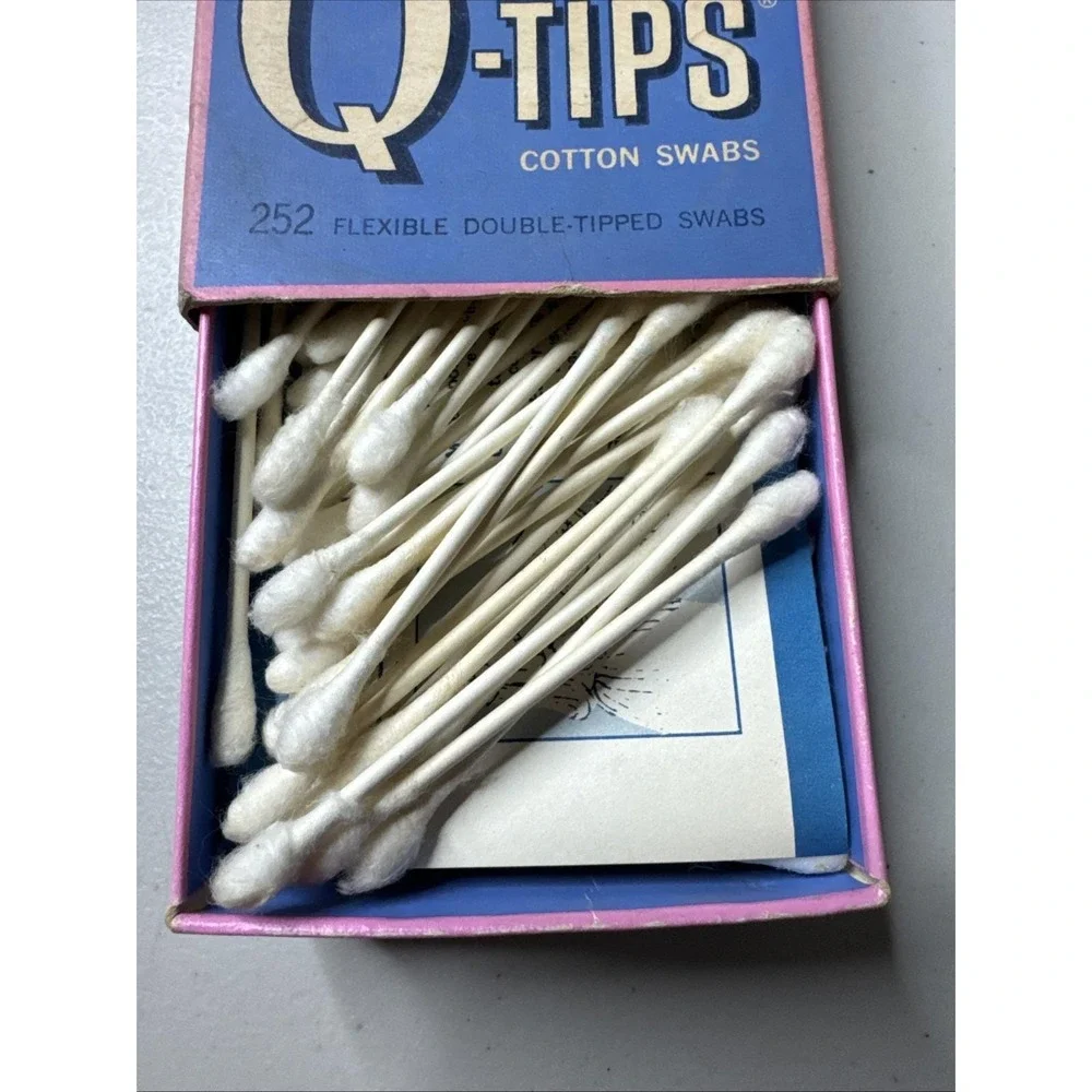 Vintage Q-Tips Box Baby Cotton Swabs Prop Decor Good Condition